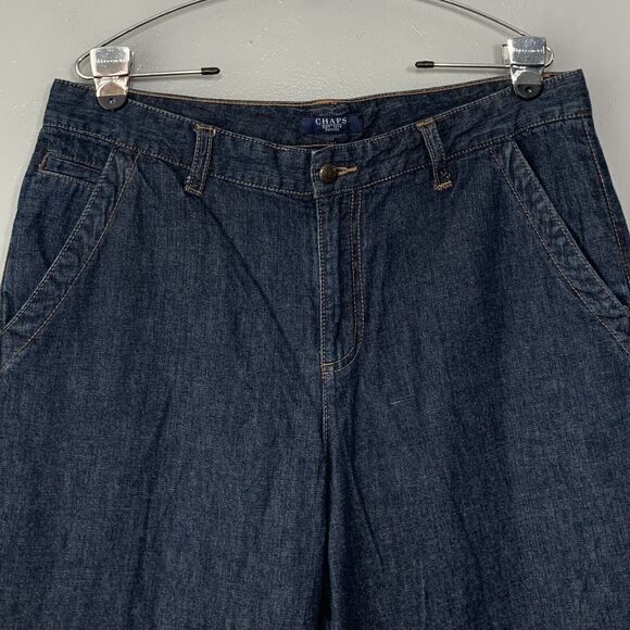 Chaps Size 12P Petite Capris Dark Wash Denim Blue Jeans Lace Up Country Classic - Picture 2 of 7
